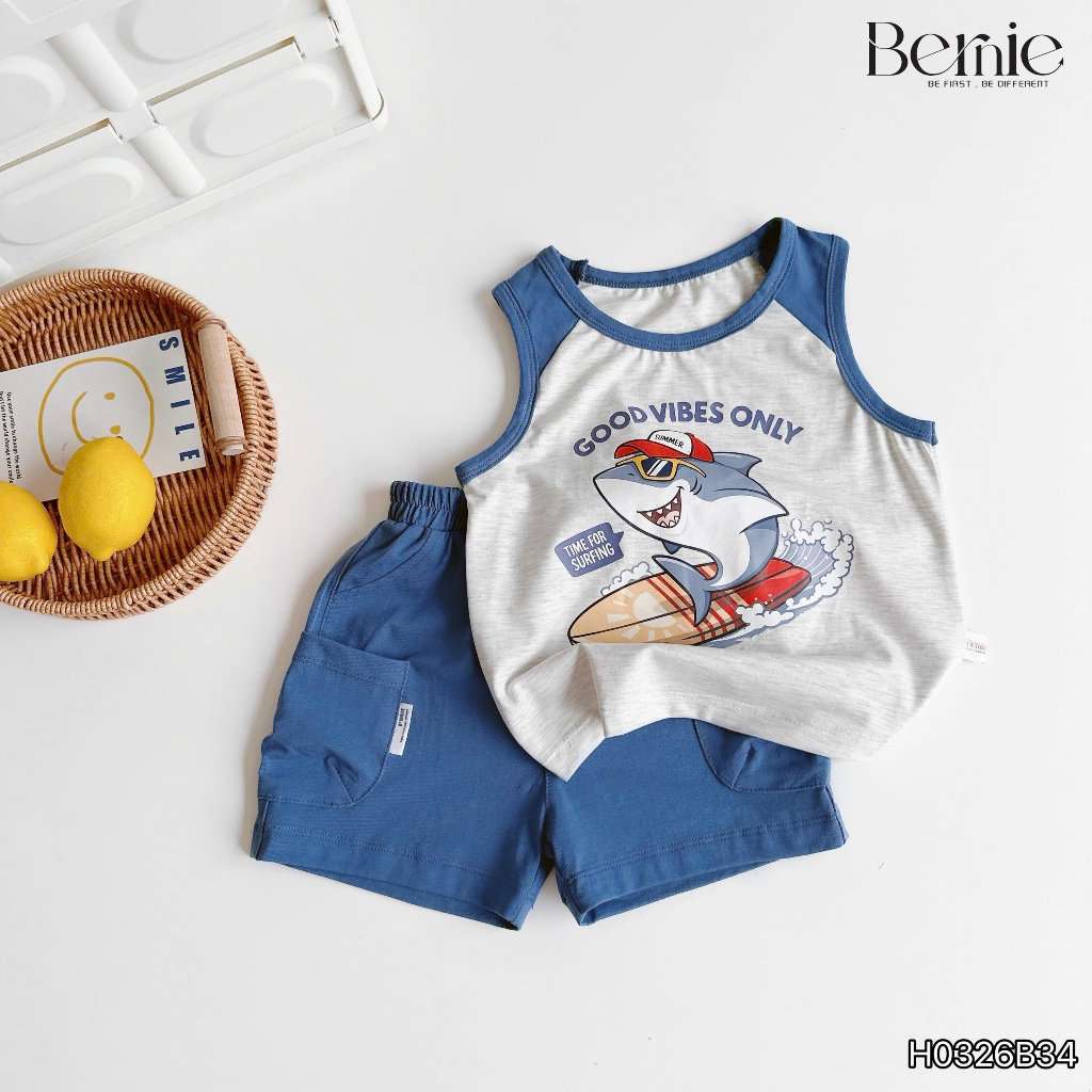 Bộ ba lỗ cotton in hoạ tiết hoạ tiết bé trai, bộ cotton mềm mát cho bé mẫu mới nhất