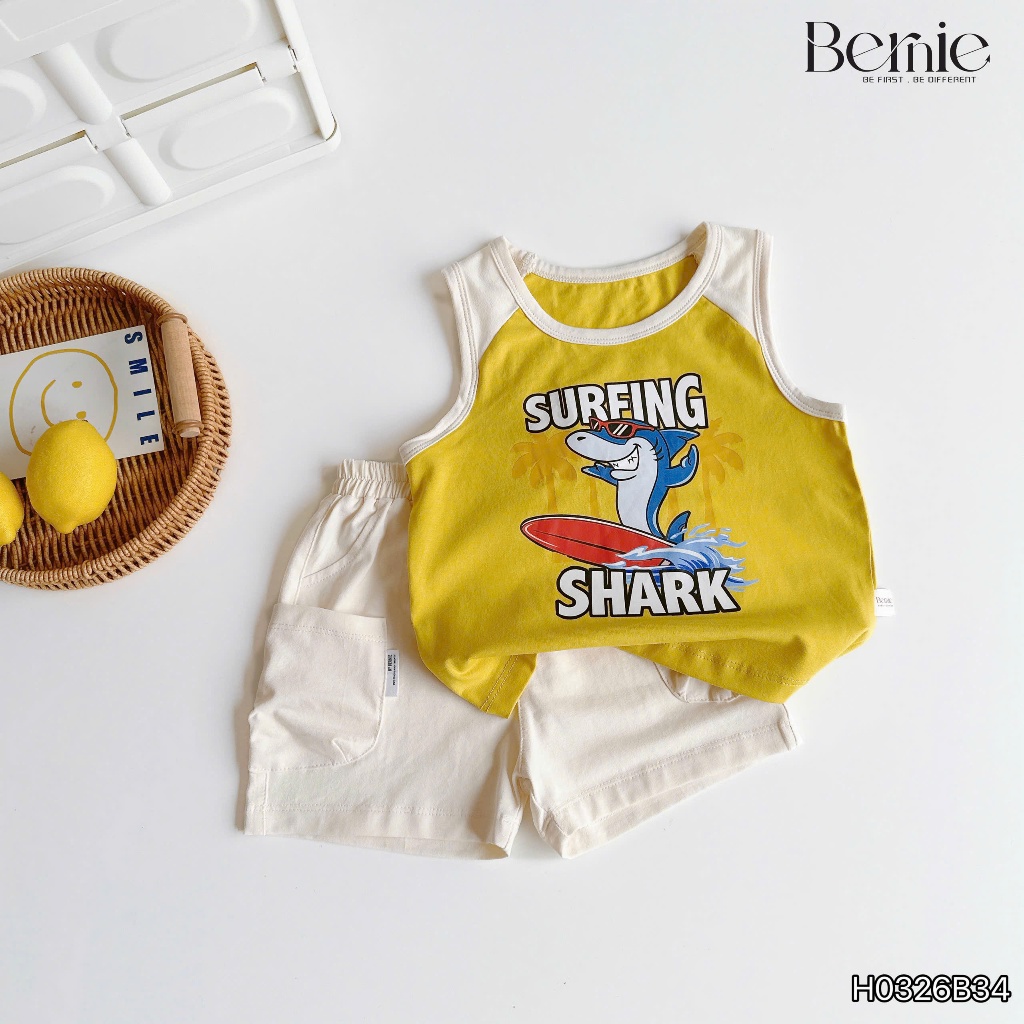 Bộ ba lỗ cotton in hoạ tiết hoạ tiết bé trai, bộ cotton mềm mát cho bé mẫu mới nhất
