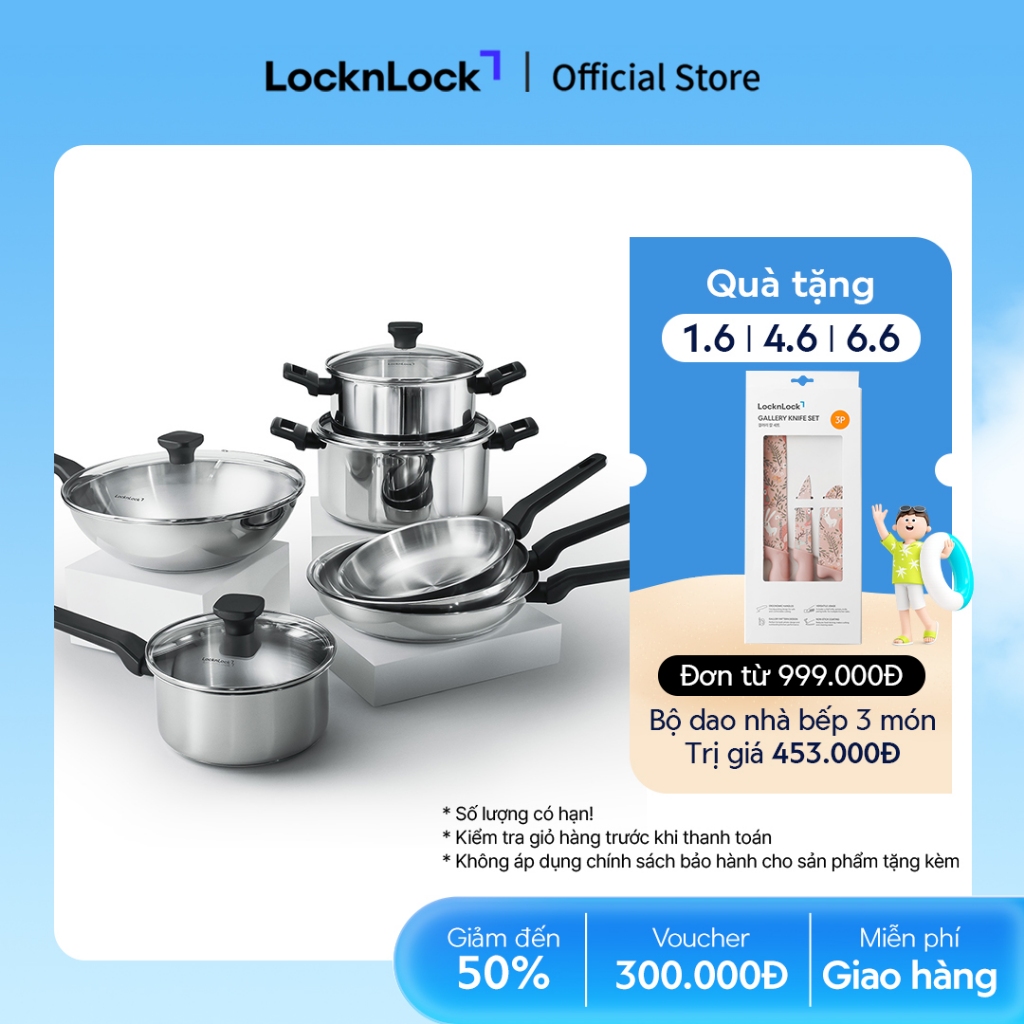 Nồi, Chảo Inox LocknLock Daily STS PPW thân bằng thép không gỉ 304, kèm nắp kính trong suốt, tay cầm chịu nhiệt