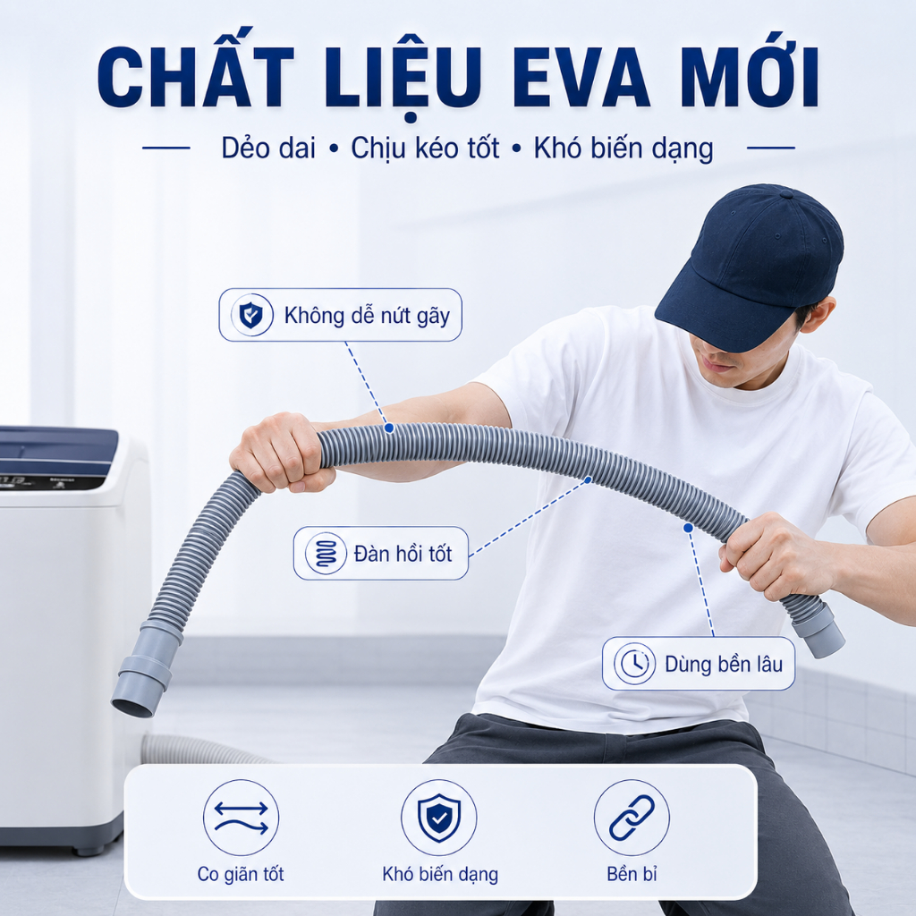 Ống Thoát Nước Máy Giặt Đa Năng 28-42mm, Chống Rò Rỉ, Ống Xả Nước Bồn Rửa Bát Dày Dặn Bền Bỉ Chống Gãy Nứt