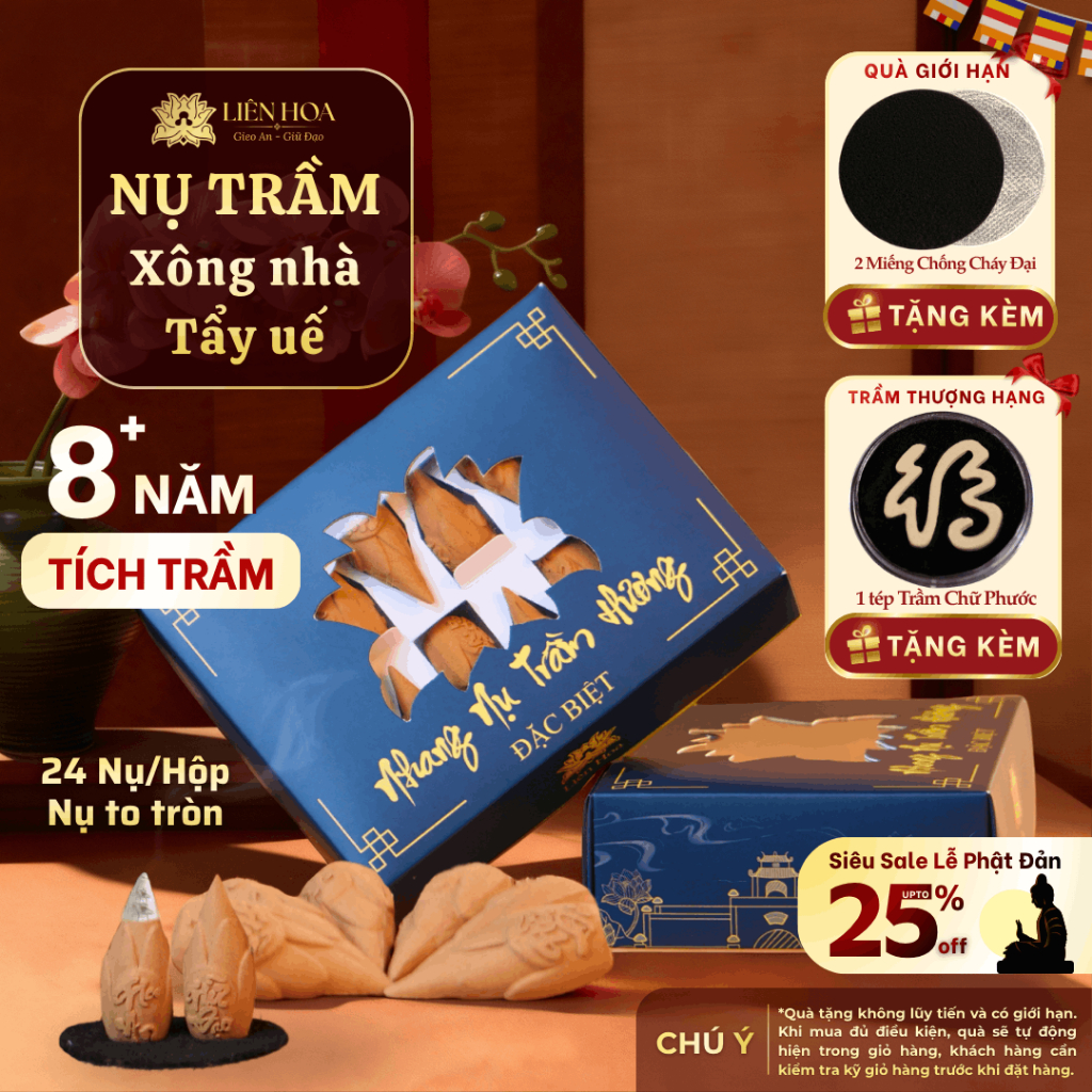 1 Hộp Nụ Trầm Hương Đặc Biệt Liên Hoa (24 Nụ)| Trầm Nụ Xông Nhà, Khử Mùi, Tẩy Uế | Trầm Hương Tự Nhiên 8–12 Năm