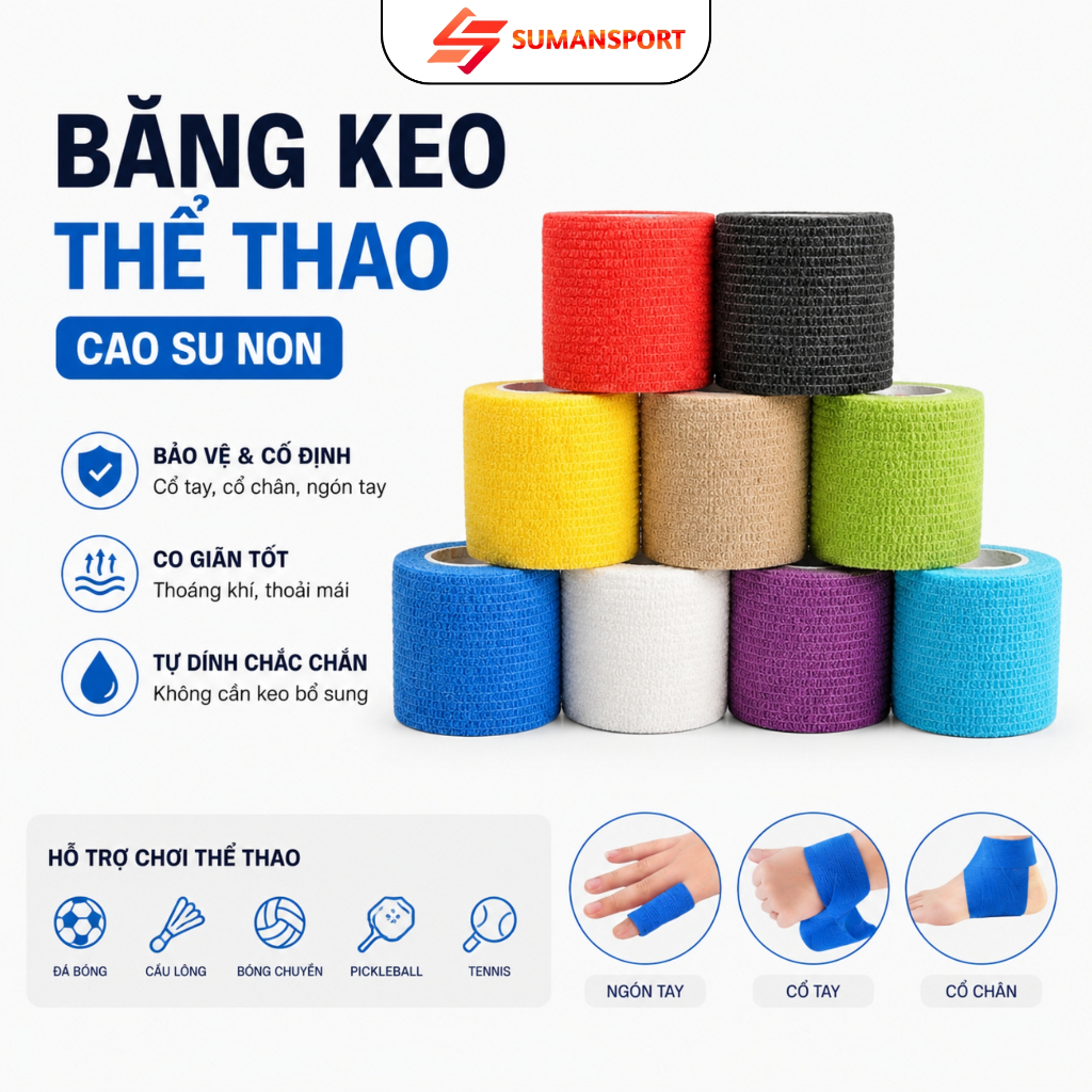 Băng keo quấn cổ chân thể thao cao su non bảo vệ cổ chân tự dính đá bóng chống chấn thương