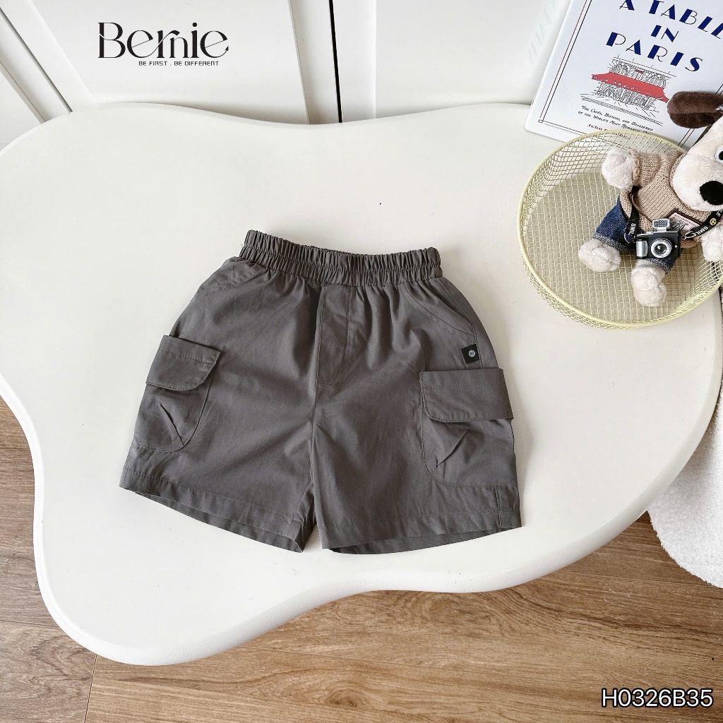 Bộ cộc happy worker áo cotton phối quần kaki cho bé, bộ thun cổ tròn in hoạ tiết cá tính, sành điệu cho con