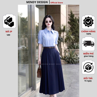 V89 - Chân Váy Xếp Ly Dáng Dài Cao Cấp MindyDesign - Chân Váy Công Sở Cạp Cao Tôn Dáng, Chất Vải Mềm Mịn Không Nhăn