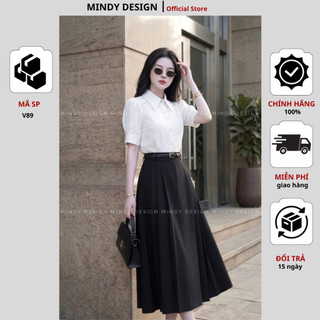 V89 - Chân Váy Xếp Ly Dáng Dài Cao Cấp MindyDesign - Chân Váy Công Sở Cạp Cao Tôn Dáng, Chất Vải Mềm Mịn Không Nhăn