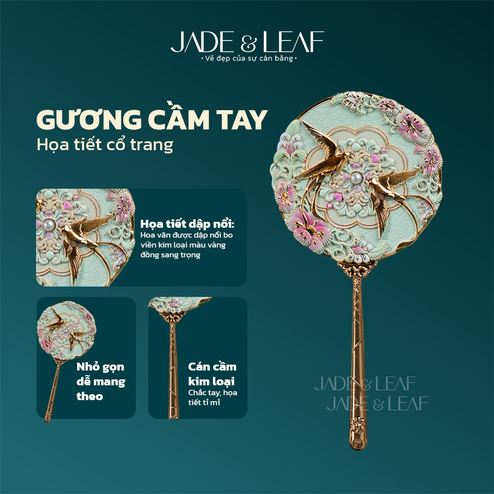 Gương Cầm Tay Jade&Leaf Vintage Cổ Trang Mini Bỏ Túi Trang Điểm Cá Nhân Tiện Lợi Hằng Ngày