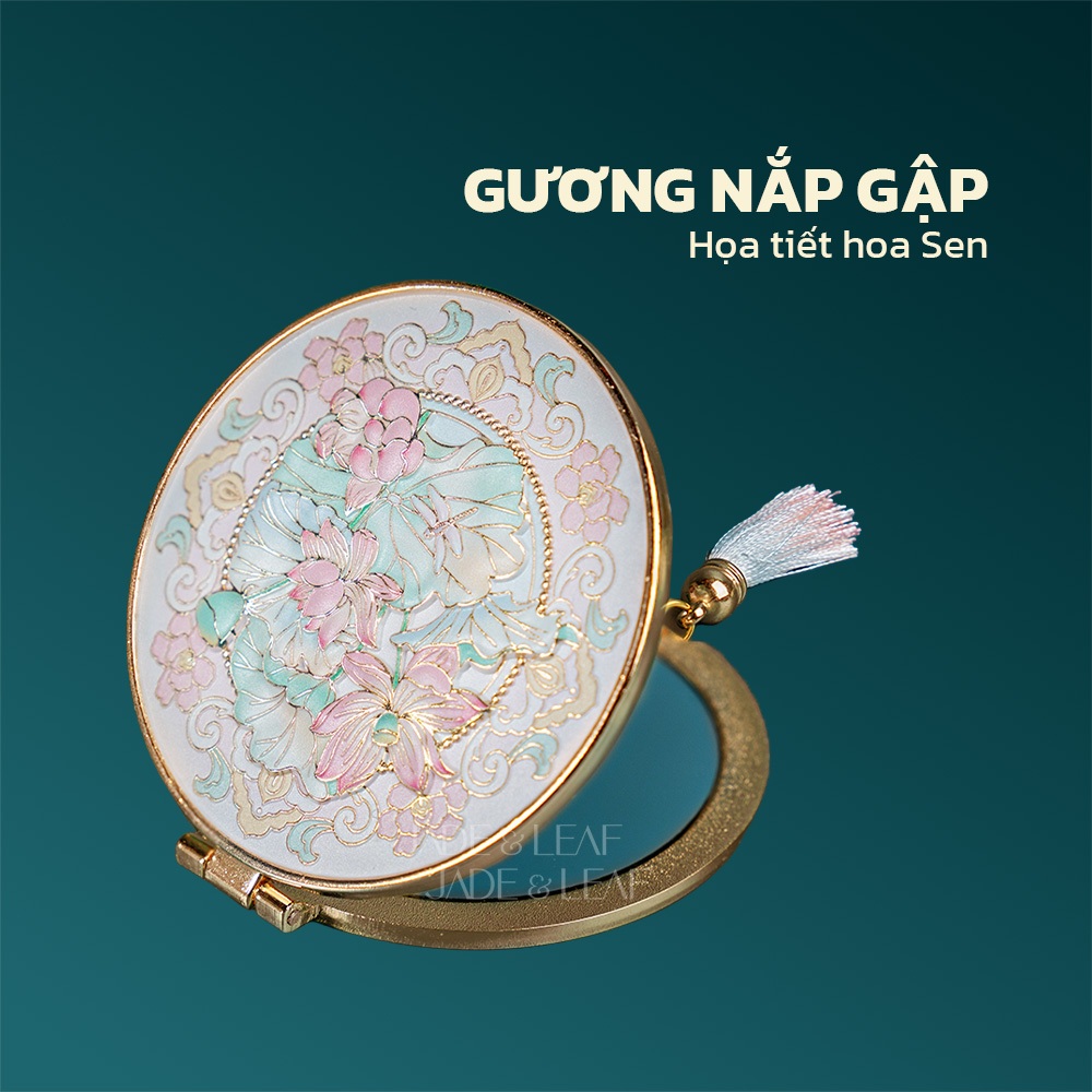 Gương Cầm Tay Trang Điểm Jade&Leaf Hoa Tử Đằng Vintage Kim Loại Mini Bỏ Túi Tiện Mang Theo