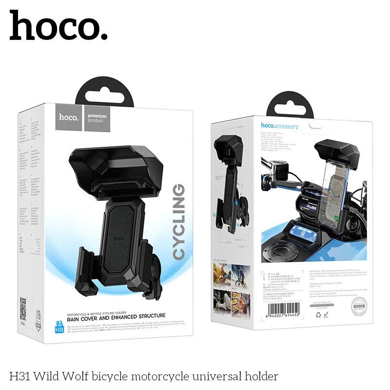 Giá Đỡ Điện Thoại Xe Máy HOCO H31 Wild Wolf Có Mái Che Chống Mưa Nắng Kẹp Chắc Chắn