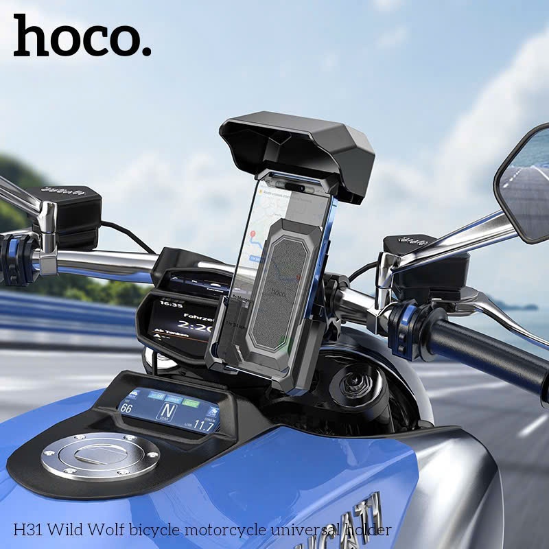Giá Đỡ Điện Thoại Xe Máy HOCO H31 Wild Wolf Có Mái Che Chống Mưa Nắng Kẹp Chắc Chắn