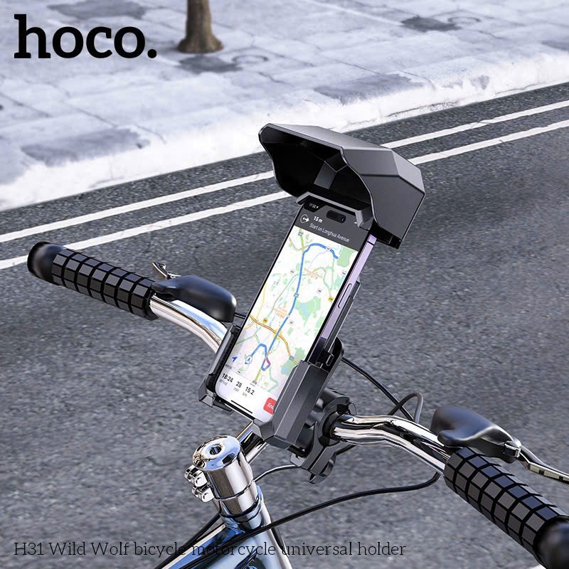 Giá Đỡ Điện Thoại Xe Máy HOCO H31 Wild Wolf Có Mái Che Chống Mưa Nắng Kẹp Chắc Chắn