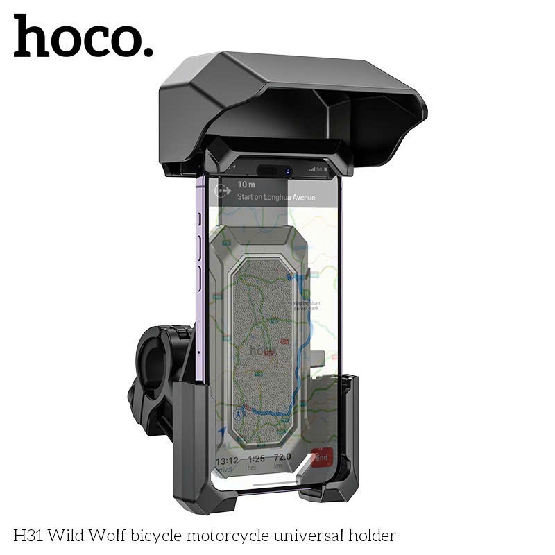 Giá Đỡ Điện Thoại Xe Máy HOCO H31 Wild Wolf Có Mái Che Chống Mưa Nắng Kẹp Chắc Chắn
