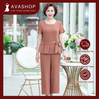 (THANH LÝ LẺ SIZE) Bộ Đồ Thun Nữ Trung Niên Cho Mẹ Đính Cườm Giản Dị AB20