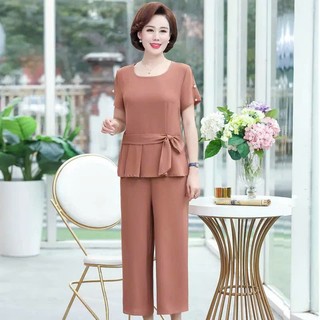 (THANH LÝ LẺ SIZE) Bộ Đồ Thun Nữ Trung Niên Cho Mẹ Đính Cườm Giản Dị AB20