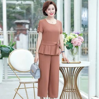 (THANH LÝ LẺ SIZE) Bộ Đồ Thun Nữ Trung Niên Cho Mẹ Đính Cườm Giản Dị AB20