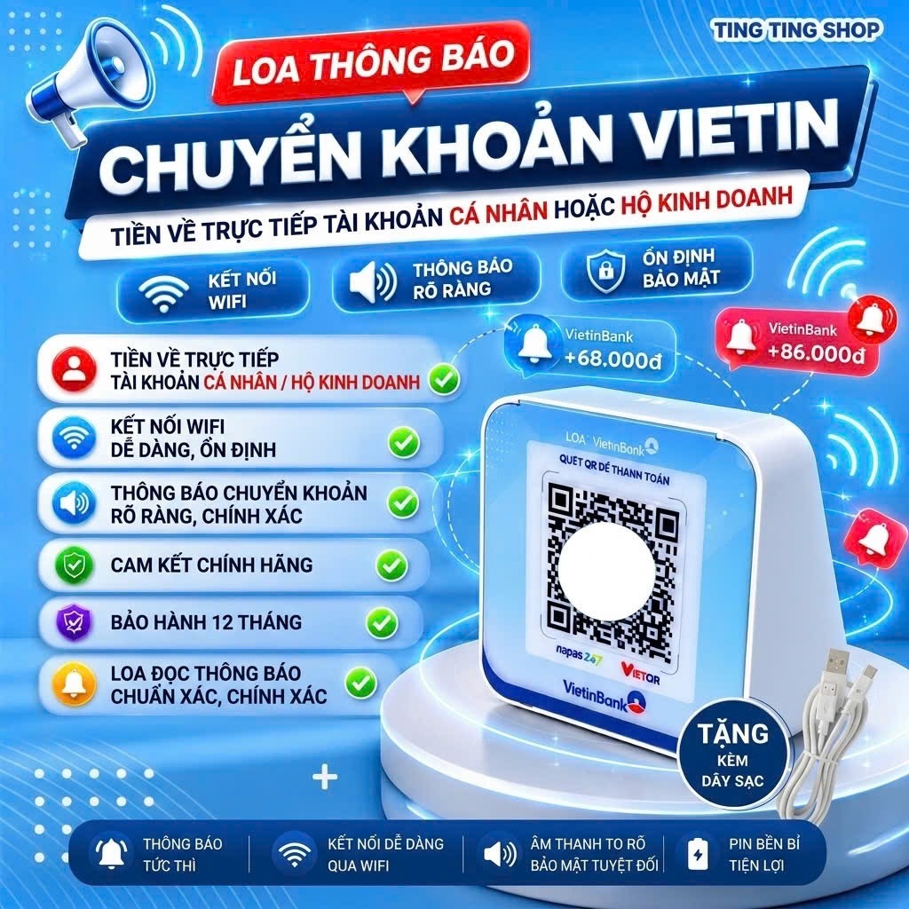 Loa Vietin đọc thông báo giao dịch tiền về thẳng ngân hàng không qua trung gian ( Bảo hành 12 tháng)