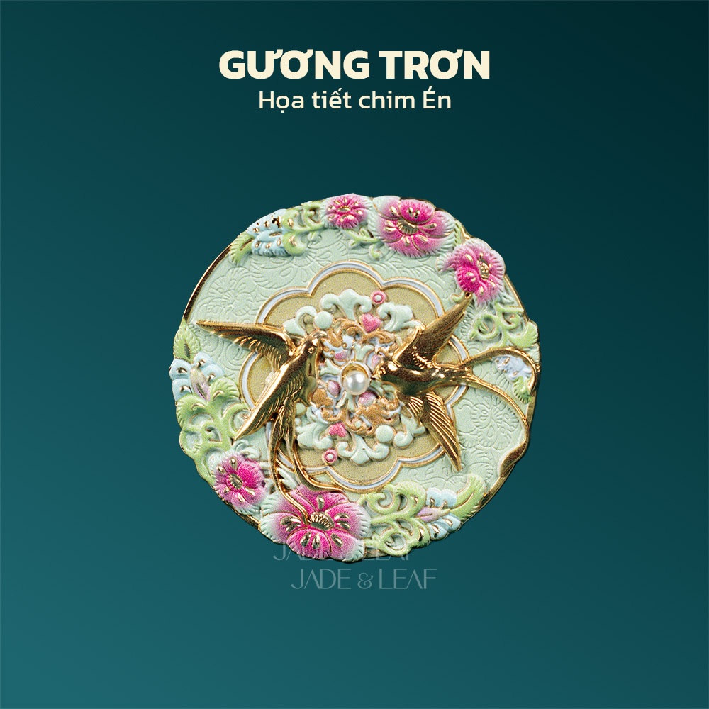 Gương Cầm Tay Phượng Hoàng Jade&Leaf Gương Mini Vintage Trang Điểm Bỏ Túi Phong Cách Cổ Điển