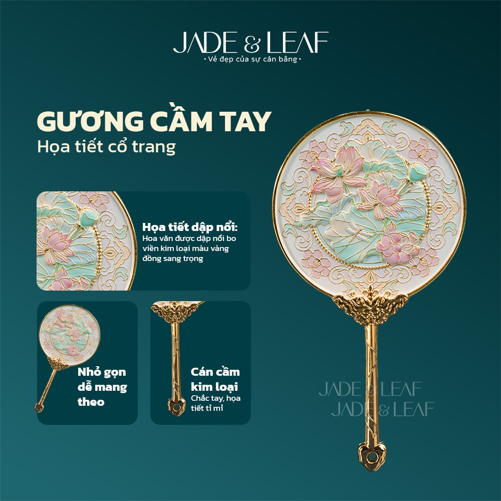 Gương Cầm Tay Hoa Sen Jade&Leaf Gương Cổ Điển Bỏ Túi Mini Trang Điểm Cá Nhân Mang Theo Tiện Lợi