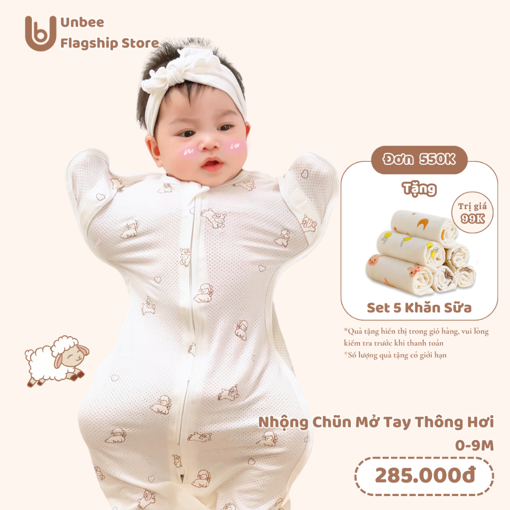 Nhộng Chũn Thông Hơi Mở Tay Thông Minh Unbee Chất Liệu Tơ Tằm Giúp Bé Ngủ Ngon, Tránh Giật Mình