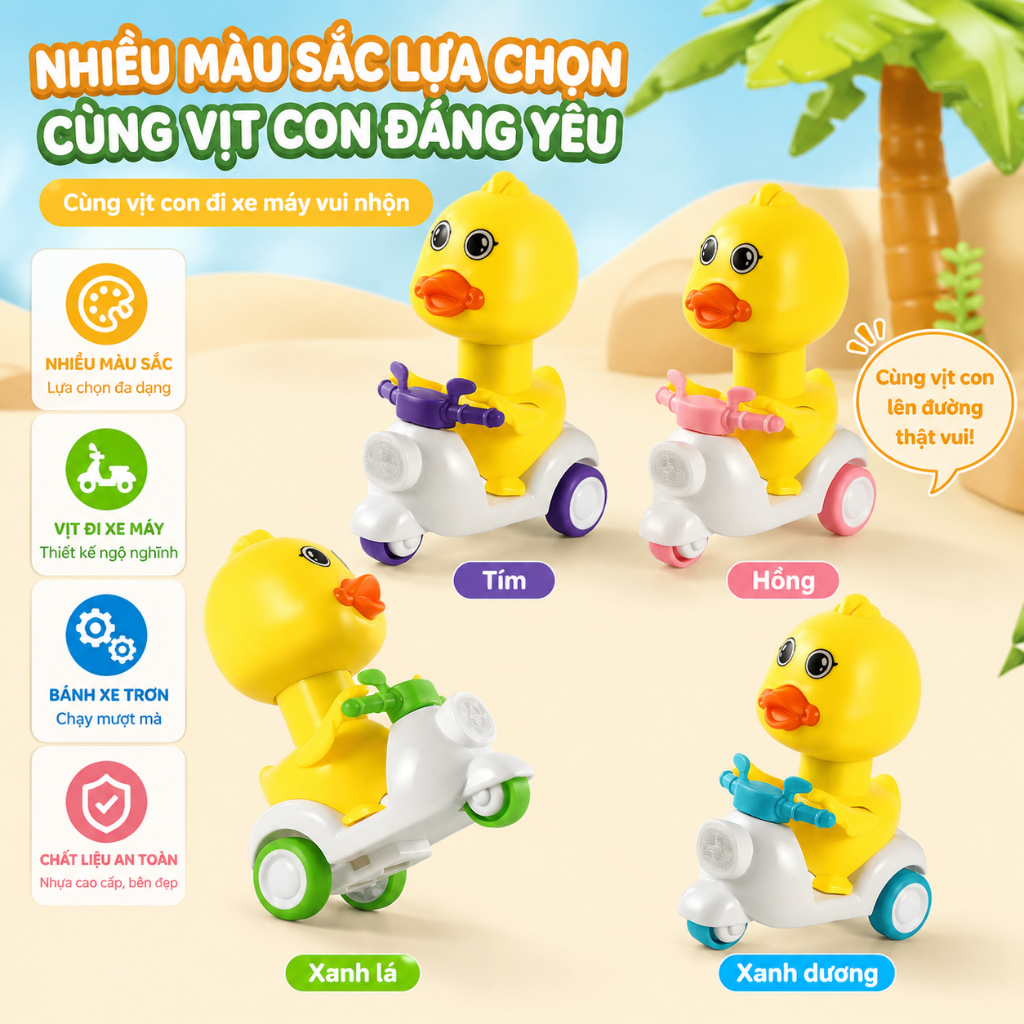🐤 Đồ Chơi Vịt Con Chạy Đà Cho Bé – Vịt Scooter Tự Di Chuyển, Xoay Đầu Phát Âm Thanh Vui Nhộn