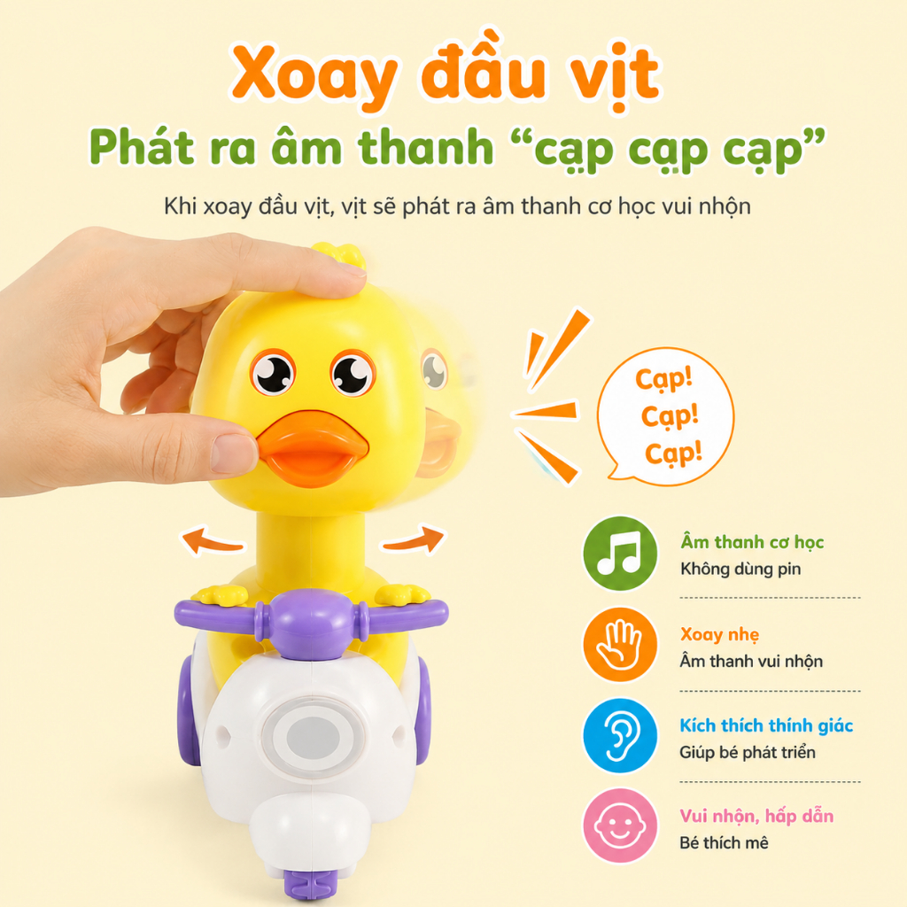 🐤 Đồ Chơi Vịt Con Chạy Đà Cho Bé – Vịt Scooter Tự Di Chuyển, Xoay Đầu Phát Âm Thanh Vui Nhộn