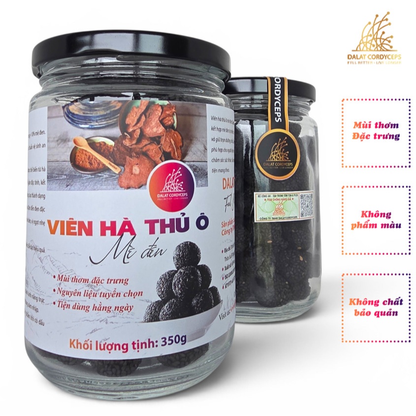 Viên Hà Thủ Ô Đỏ Mè Đen giúp đen tóc, đẹp da hồng hào, giảm bạc tóc Dalat Cordyceps | Thực Phẩm Dạng Viên Tiện Dụng
