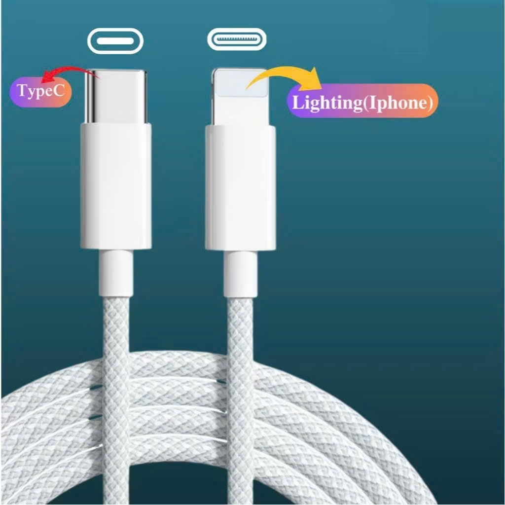 Cáp Sạc Nhanh USB-C to Light Hỗ Trợ Truyền Dữ Liệu Thiết Kế Bọc Dù Cao Cấp Chống Nứt Gãy