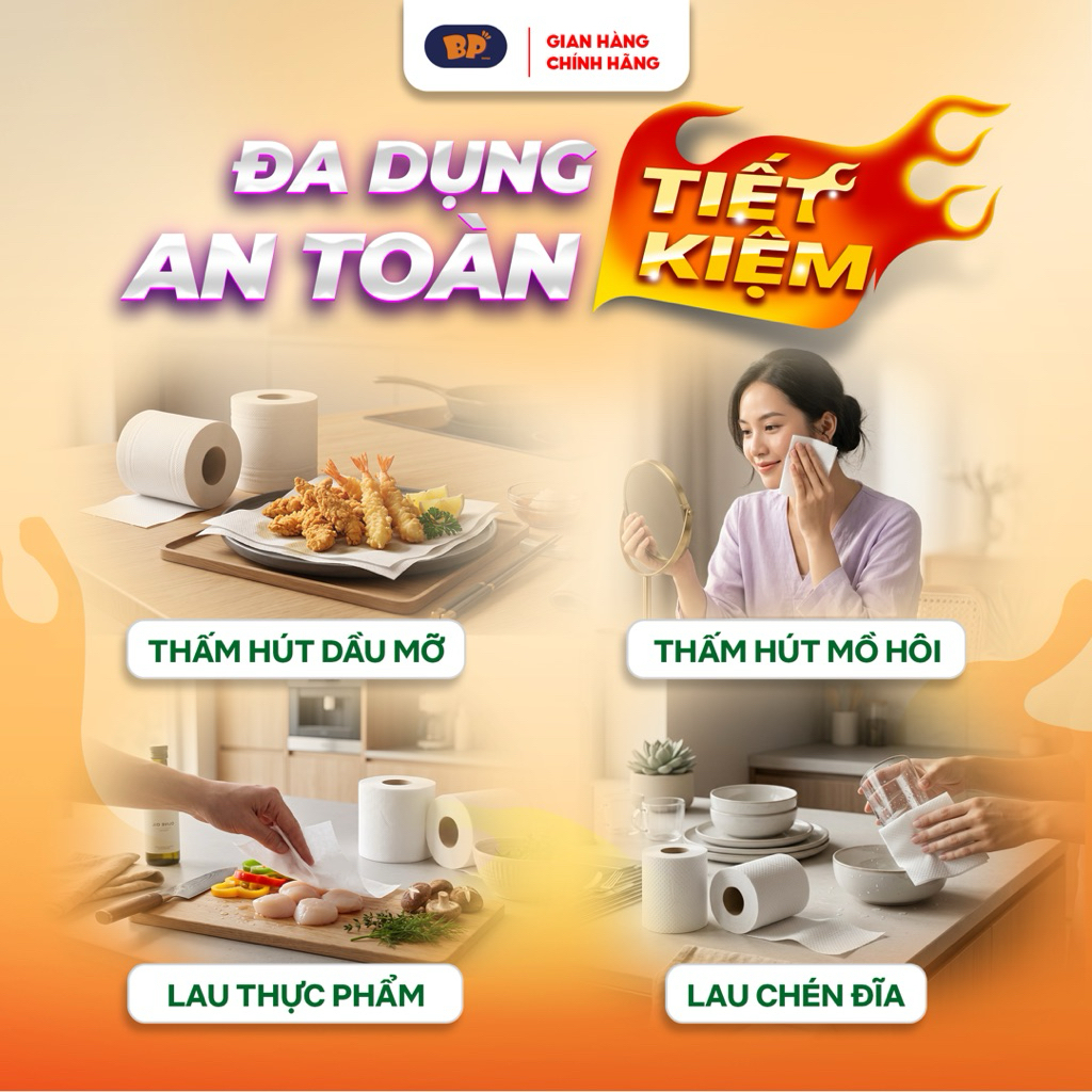 [ CÓ LÕI ] Giấy Vệ Sinh Cao Cấp BP Tissue 12 Cuộn 3 Lớp Chất Liệu Mềm Mại An Toàn Thấm Hút Tiện Lợi