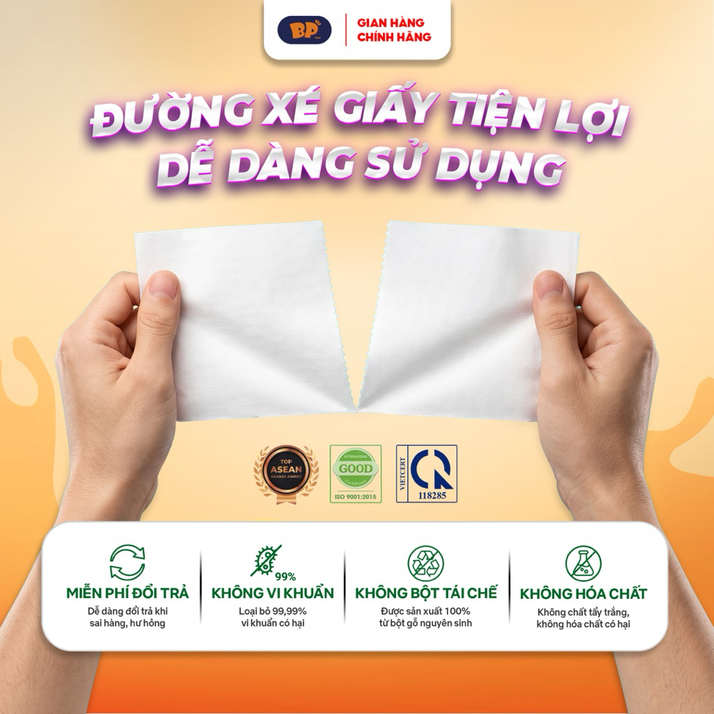 [ Không Lõi ] COMBO 3 Bịch Giấy Vệ Sinh 10 Cuộn ( tặng 1 giấy rút) BP Tissue Dày 3 Lớp Cao Cấp Mềm Mịn An Toàn