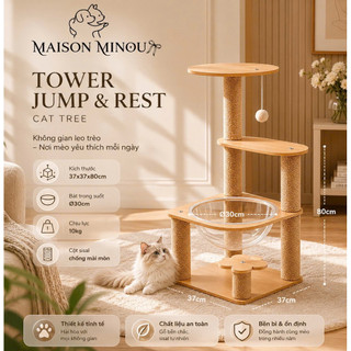 Cây cào móng CAT TREE, trụ cào móng, nhà cây cho mèo có kèm bát trong suốt