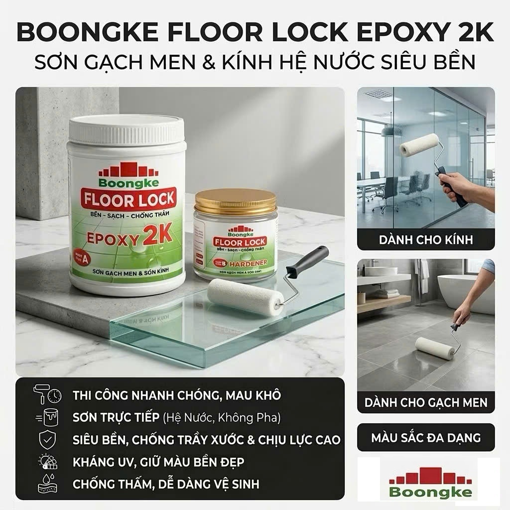 {Bộ 1kg} Sơn Gạch Men Epoxy 2 Thành phần Hệ Nước Floor Look (Bền - Sạch - Chống Thấm)
