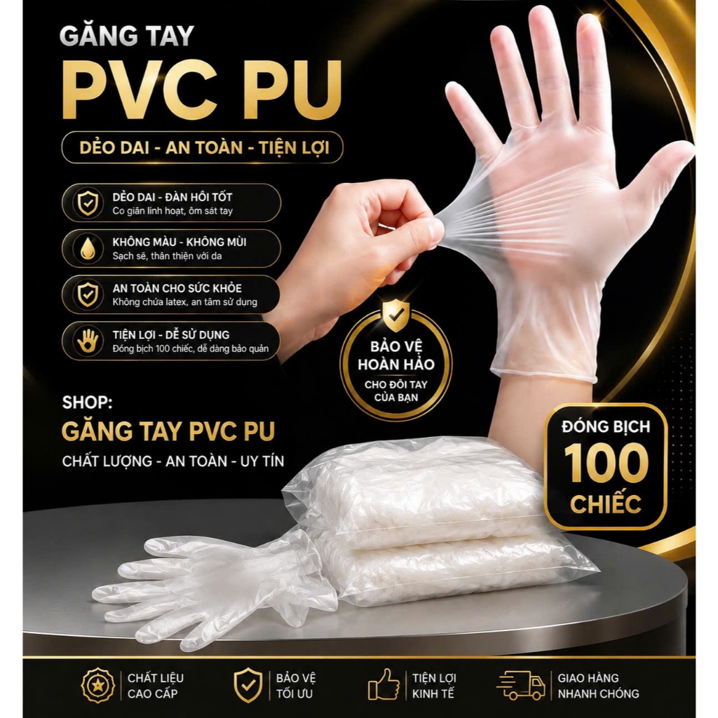 Bịch ( 50-100 Chiếc ) Găng Tay Vinyl Không Bột-Không Mùi Chuyên Chế Biến Thực Phẩm - Massage Làm từ Nhựa PVC