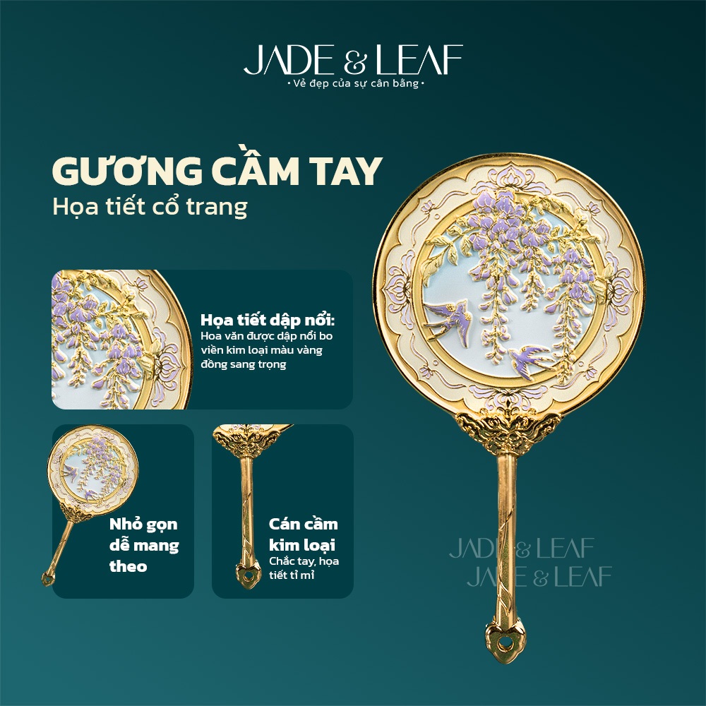 Gương Cầm Tay Hoa Tử Đằng Jade&Leaf Gương Mini Vintage Trang Điểm Bỏ Túi Phong Cách Thần Tiên Tỉ Tỉ