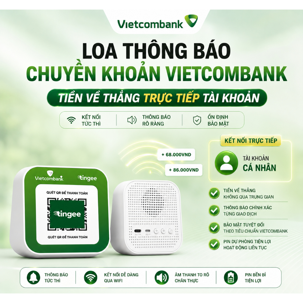 Loa Vietcom đọc thông báo giao dịch nhận tiền hàng ngày, về trực tiếp tài khoản I Chính hãng bảo hành 1 năm