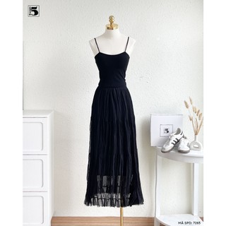 Chân Váy Dáng Dài Twentyfive Vải Voan Lưới Xếp Tầng, Cạp Chun, Dáng Xòe Bồng Bềnh Điệu Đà 7283