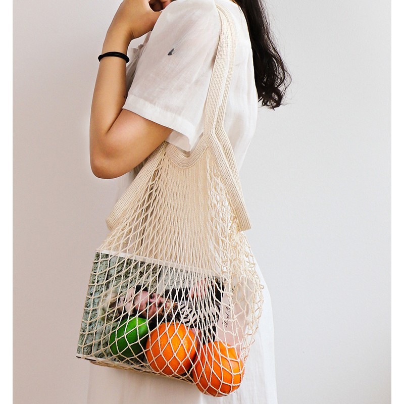 Túi Lưới Đi Biển Sợi Cotton Co Giãn Cỡ Lớn, Giỏ Xách Tote Đi Chợ Thân Thiện Môi Trường Phong Cách Hàn Quốc