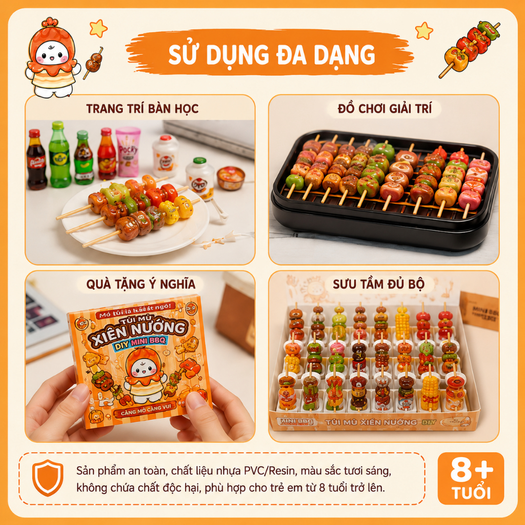 🍢 Túi Mù Xiên Nướng Mini DIY – Đồ Chơi Lắp Ráp Mô Hình Đồ Ăn Siêu Cute Cho Bé