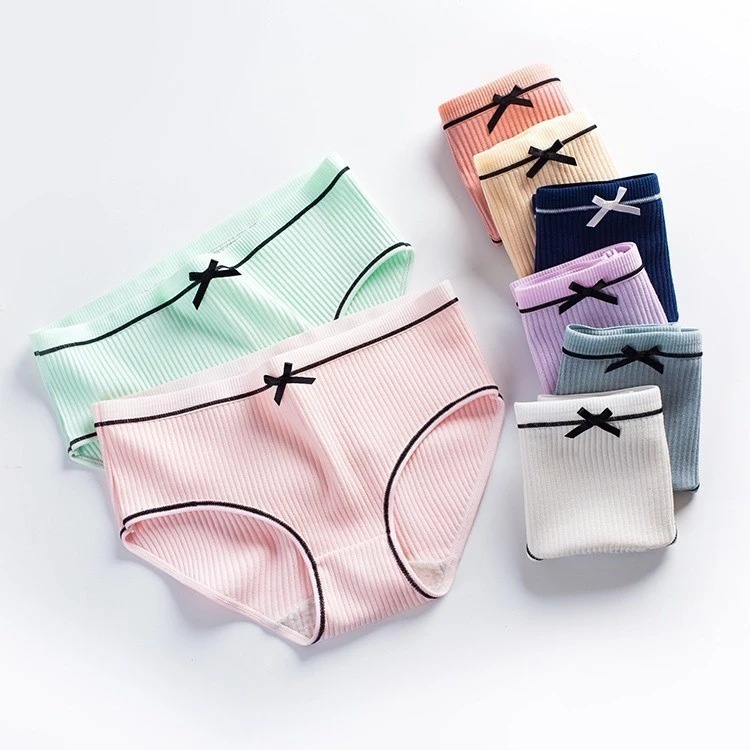 [Peinn] Set 10 Quần Lót 💥 HÀNG CAO CẤP 💥 Quần Lót Viền Kẻ Gân Tăm Tre Đính Nơ Cotton Tăm Thoáng Khí