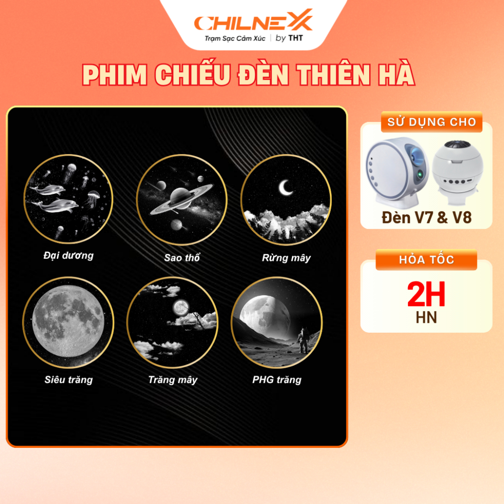 Combo Phim Đèn Thiên Hà V8 V7 PRO  CHILNEXX [không kèm đèn] phim chiếu các mã hành hình trăng sao thiên hà galaxy