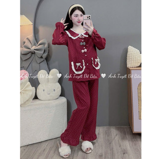 Bộ Bầu - bộ sau sinh - BỘ DÀI ĐŨI HÀN CỔ SEN 3 Nơ Hai Túi - 3 Màu, Áo Có Khoá Kéo & Quần Có Chun Chỉnh 179