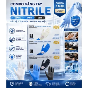 Combo 3 hộp Giá Hời Găng Tay Nitrile 3 màu Trắng-Xanh-Đen Hàng Loại 1
