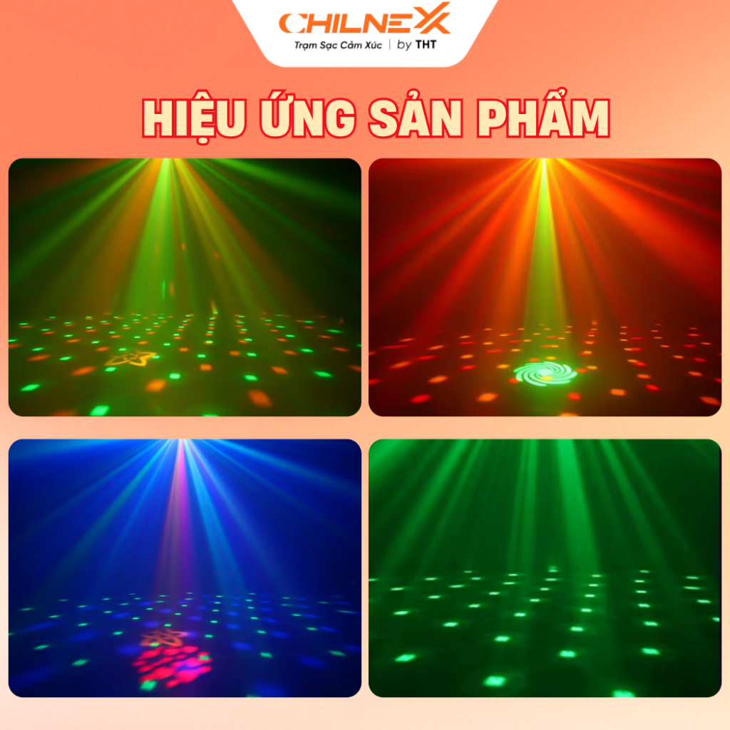 Đèn Sân Khấu Hoa Văn Cầu 7 Mắt Mini CHILNEXX Đèn Bar chiếu tia laze nháy theo nhạc đèn karaoke có  khiển party đèn sàn