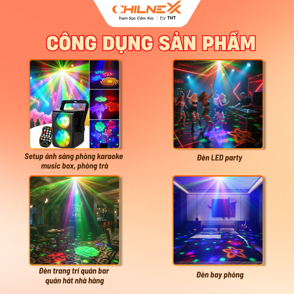 Đèn Sân Khấu Hoa Văn Cầu 7 Mắt Mini CHILNEXX Đèn Bar chiếu tia laze nháy theo nhạc đèn karaoke có  khiển party đèn sàn