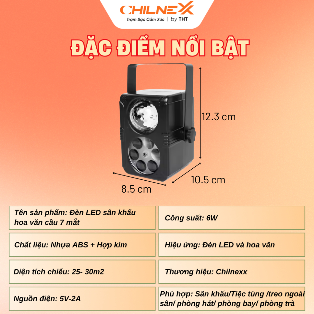 Đèn Sân Khấu Hoa Văn Cầu 7 Mắt Mini CHILNEXX Đèn Bar chiếu tia laze nháy theo nhạc đèn karaoke có  khiển party đèn sàn
