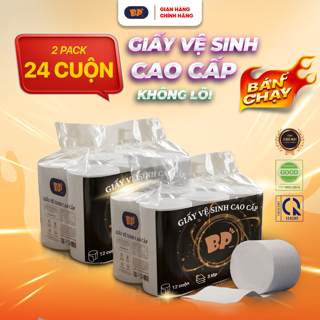 [ Không lõi] COMBO 2 Bịch Giấy Vệ Sinh 12 Cuộn 3 BP Tissue cao cấp Lớp Mềm Mại An Toàn Loại Bỏ 99% Vi Khuẩn Thấm Hút Tốt