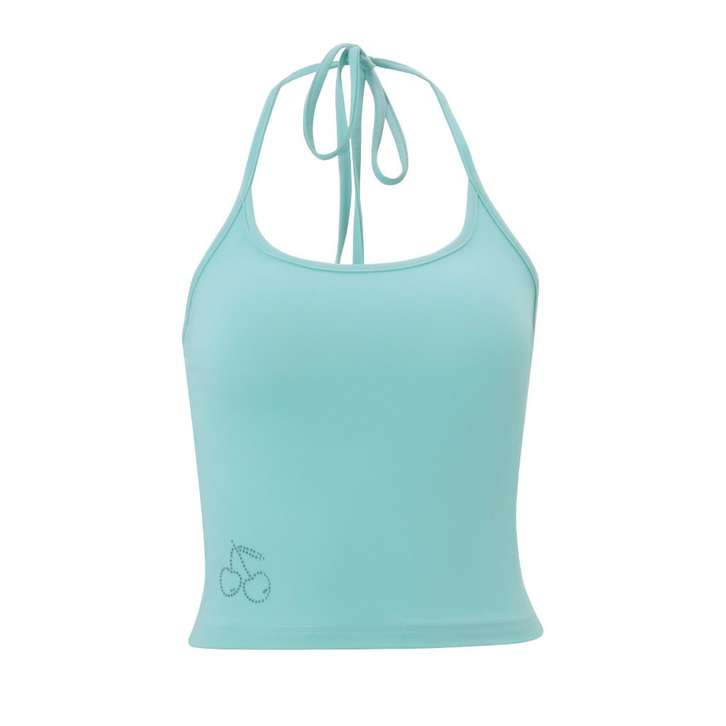 Áo yếm buộc dây màu xanh mint tiffany blue trơn đính đá hình cherry đơn giản dáng ôm AHD021 - Tiktik