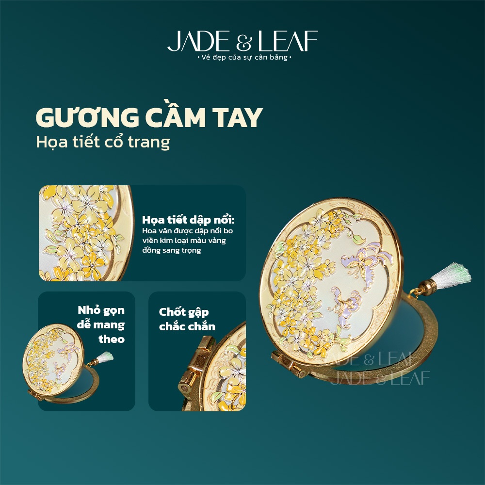 Gương Cầm Tay Trang Điểm Jade&Leaf Hình Hoa Mai Cao Cấp Phong Cách Hoàng Gia Cổ Điển Bỏ Túi Tiện Lợi