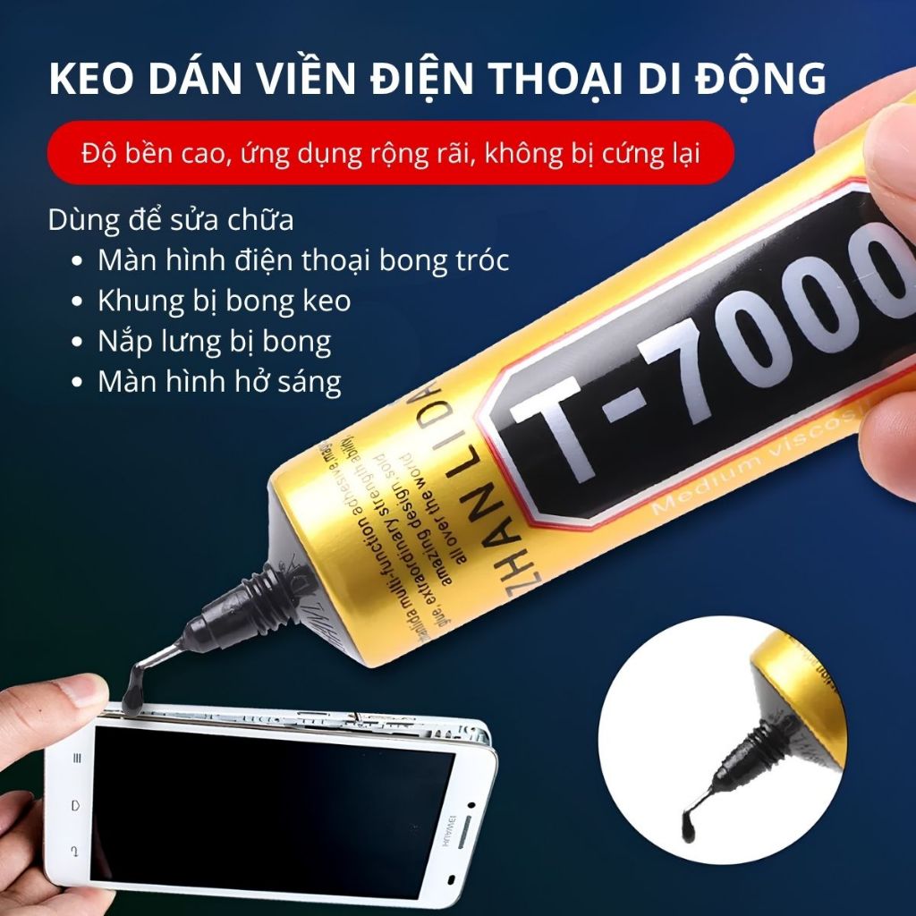 Keo dán viền màn hình điện thoại di động màu đen siêu dính chắc chống nước T7000 50ml