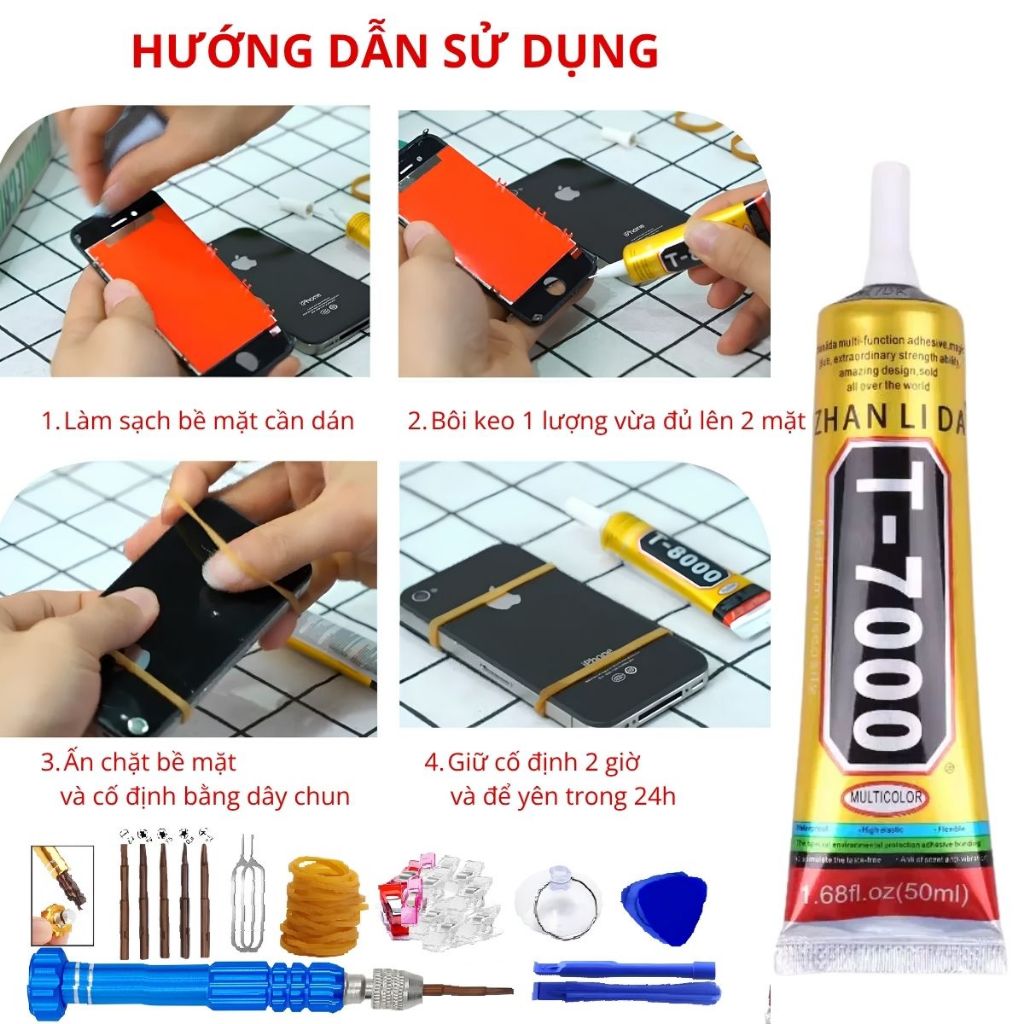 Keo dán viền màn hình điện thoại di động màu đen siêu dính chắc chống nước T7000 50ml