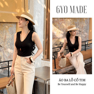 [NEW] Áo ba lỗ cổ tim nữ GYOMADE® chất thun vân mộc cao cấp co giãn mềm mát tôn dáng dễ phối | GA114