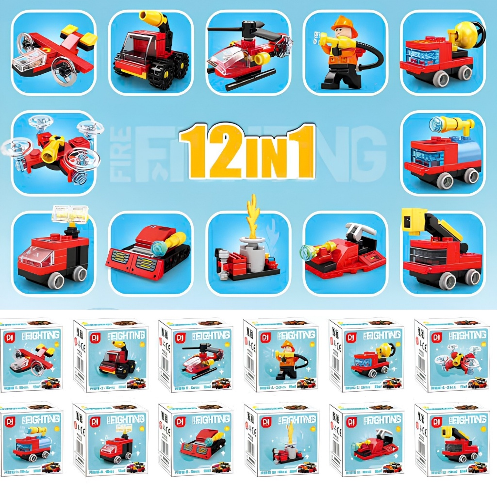 🚜 Bộ Lắp Ráp Xe Công Trình Xe Cứu Hỏa 12in1 Cho Bé – Đồ Chơi Xây Dựng 720 Siêu Chi Tiết Cho Bé